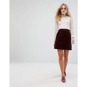 Oasis Maroon Corduroy A-Line Mini Skirt Patch Pockets Size 10 70's Minimalist